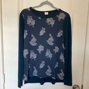 Dark Blue Long Sleeve Floral Top
